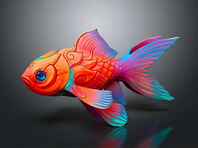 Colorful Goldfish With Vibrant Gradient Fins Orange Pink Blue Hues Big Eyes And Intricate Patterns 3d model