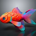 Colorful Goldfish With Vibrant Gradient Fins Orange Pink Blue Hues Big Eyes And Intricate Patterns