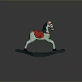 Wooden Rocking Horse With White Body Red Saddle And Black Rockers