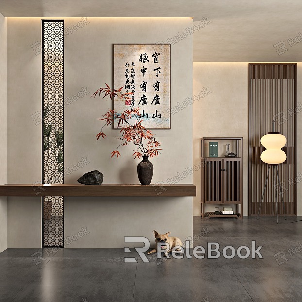 New Chinese Zen Style Entrance New Chinese Style Entrance Entrance Entrance Zen Style Song Style Aesthetics Entrance Side Cabinet Hanging Painting model