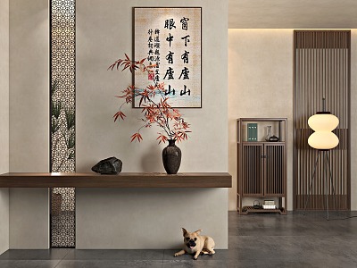 New Chinese Zen Style Entrance New Chinese Style Entrance Zen Style Song Style Aesthetics Entrance Side Cabinet Hanging Painting model