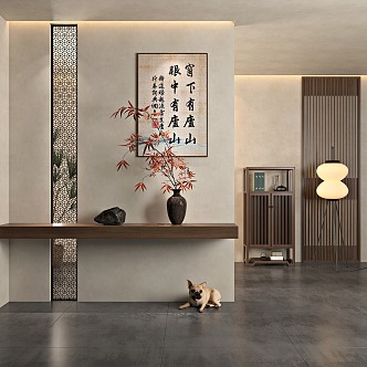 New Chinese Zen Style Entrance New Chinese Style Entrance Zen Style Song Style Aesthetics Entrance Side Cabinet Hanging Painting 3d model