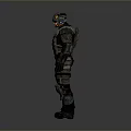 Man In Futuristic Armored Combat Suit With Helmet And Tactical Gear