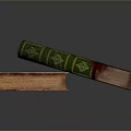 Carved Book Covers With Red And Green Designs Featuring Decorative Patterns And Titles
