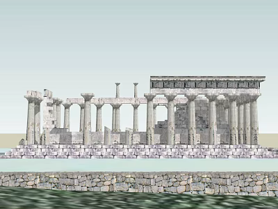 Ancient Greek Temple Ruins Featuring Stone Columns and Historical Architecture Structure 3d model