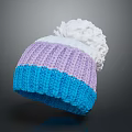 Colorful Knitted Winter Hat With Purple White Blue Sections And White Pom Pom