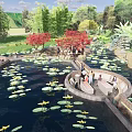 Waterfront Landscape Design With Lakeside Walkways Greenery And Circular Rest Areas