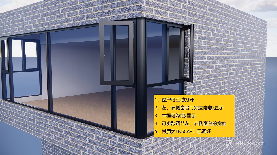 Floor to Ceiling Window with Opposite Opening Left Right Hinges Middle Fixed Panel ENSCAPE Aluminum 3d model 