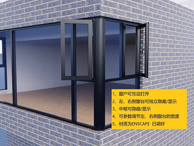 Floor to Ceiling Window with Opposite Opening Left Right Hinges Middle Fixed Panel ENSCAPE Aluminum 3d model