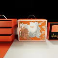 Orange And Black Decorative Ornament Set With Drawers Cutout Logo Patterns And Pagoda Designs