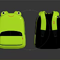 Neon Green Backpack With Cute Cartoon Frog Design Front And Back View Black Straps