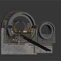 Industrial Mechanical Structure With Large Circular Rings Track Platform And Control Panels