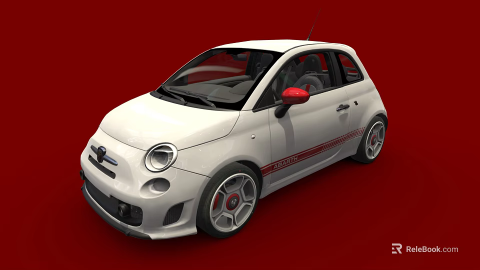 White Compact Sports Car With Red Accents And Stripes On Red Background 3d model 