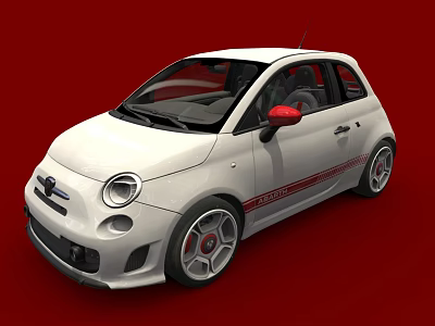 White Compact Sports Car With Red Accents And Stripes On Red Background 3d model