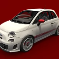 White Compact Sports Car With Red Accents And Stripes On Red Background
