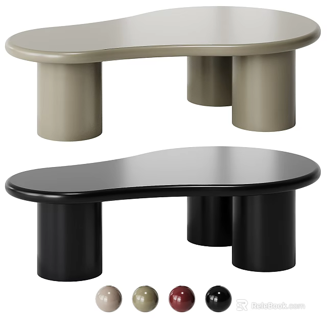 Light Gray and Black Curved Tabletop Desks With Cylindrical Legs Design 3d model 