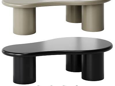 Light Gray and Black Curved Tabletop Desks With Cylindrical Legs Design 3d model