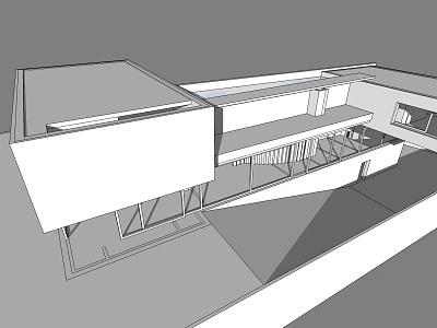 Modern Detached House Exterior With Geometric Structure Large Windows And Open Terrace 3d model