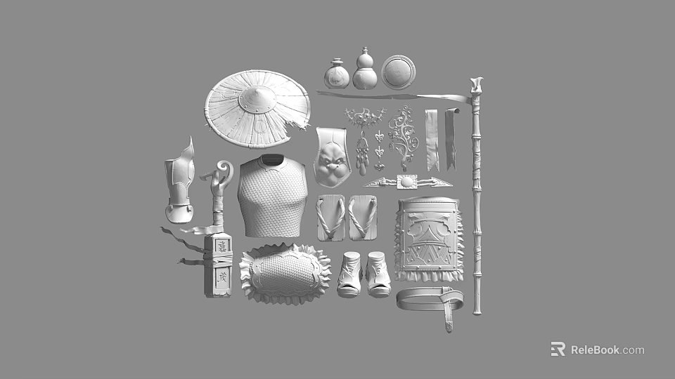 Chinese Style Bathroom Small Items With Bamboo Decorative Containers And Slippers 3d model 