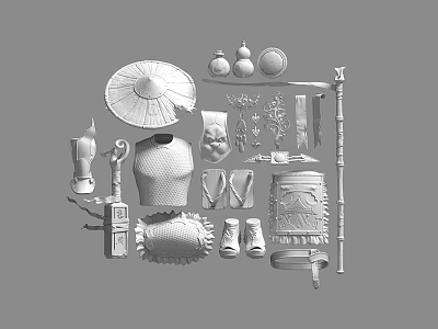 Chinese Style Bathroom Small Items With Bamboo Decorative Containers And Slippers 3d model
