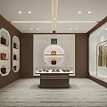 Luxury Boutique Store Interior With Wooden Shelves Display Counter Accessories And Shiny Ceiling