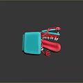 Blue Square Character With Red Monster Features Big Eye Sharp Teeth And Sticking Tongue