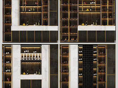 Modern Wine Cabinet With Marble Accents And Gold Trim Multiple Shelves For Wine Bottles 3d model