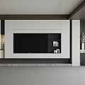 Modern TV Wall Design With White Panel Storage Shelves And Marble Base 3d model