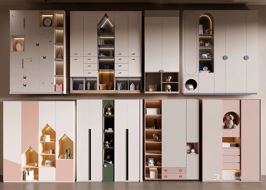 Modern Stylish Wardrobe Designs With Colorful Cabinets Drawers And Decorative Shelves 3d model 