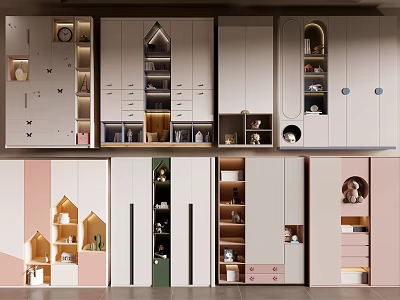Modern Stylish Wardrobe Designs With Colorful Cabinets Drawers And Decorative Shelves 3d model