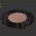 Modern Round Table With Black Marble Top And Wooden Central Circle Design