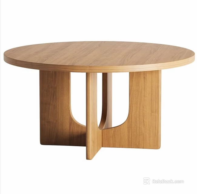 Round Wooden Dining Table With Unique Oak Leg Design And Sturdy Base 3d model