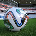 Professional Colorful Soccer Ball on Green Grass Football Field with Goal Net in Stadium