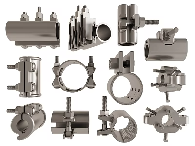 Various Metal Pipe Fittings Including Connectors Clamps And Joints For Industrial Use 3d model