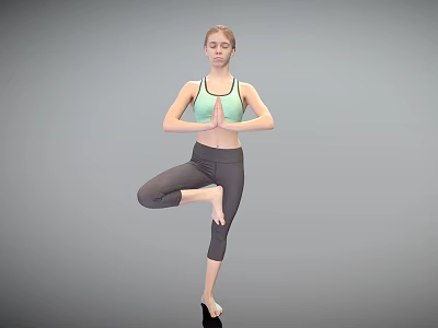 Woman Practicing Yoga Tree Pose Standing On One Leg With Hands In Prayer 3d model