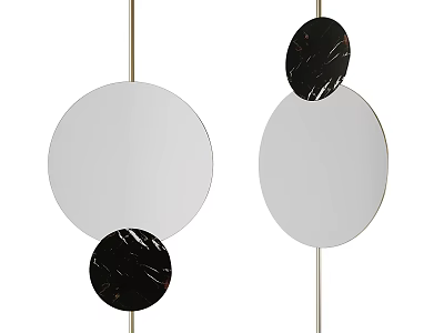 Stylish Circular Hanging Mirrors With Black Marble Accents On Top And Bottom 3d model