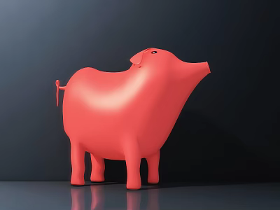 Red Pig Shaped Doll Standing On Smooth Surface With 3D Design 3d model