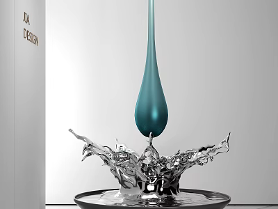 Modern Teardrop Shaped Sculpture with Silver Water Splash and Metallic Base Design 3d model