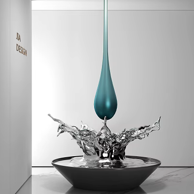 Modern Teardrop Shaped Sculpture with Silver Water Splash and Metallic Base Design 3d model