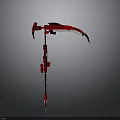 Red Mechanical Scythe Weapon With Metal Structure And Black Blades Design