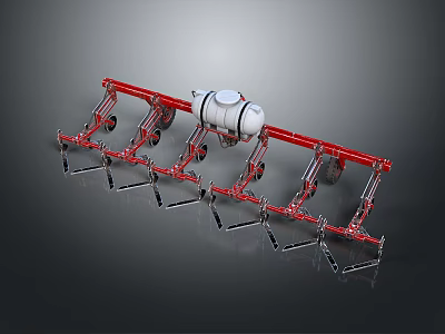 Agricultural Cultivator Machine With Red Metal Frame White Cylindrical Tank And Wheels 3d model