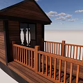 Traditional Chinese Wooden Pavilion With Black Roof And Balcony Under Blue Sky White Clouds
