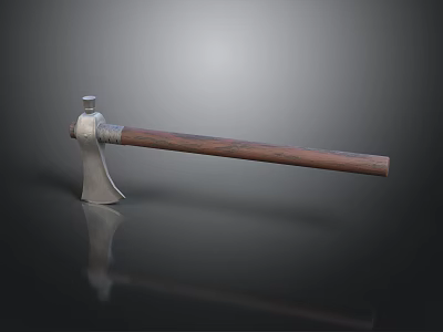 Traditional Axe Weapon With Polished Metal Head And Brown Wooden Handle 3d model