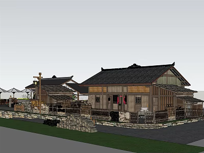 Traditional Chinese Ancient Village Architecture With Wooden Structure And Black Tile Roof 3d model