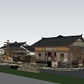Traditional Chinese Ancient Village Architecture With Wooden Structure And Black Tile Roof