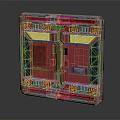 Red Scifi Mechanical Door Panel With Metal Frame And Display Screen