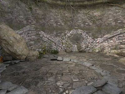 Rustic Ancient Stone Structure With Circular Archway Stone Ground And Vines 3d model