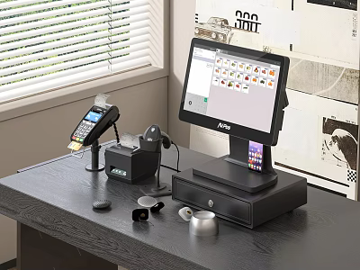 Modern Retail Checkout Setup With POS Terminal Payment Device And Receipt Printer 3d model