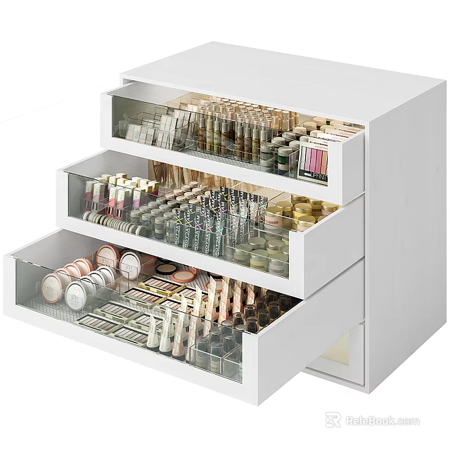White Drawer Cosmetic Organizer Filled With Perfumes And Makeup Products 3d model 