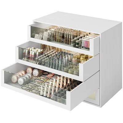 White Drawer Cosmetic Organizer Filled With Perfumes And Makeup Products 3d model